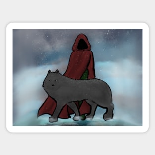 Red Riding Hood and Wolf in Fog Magnet